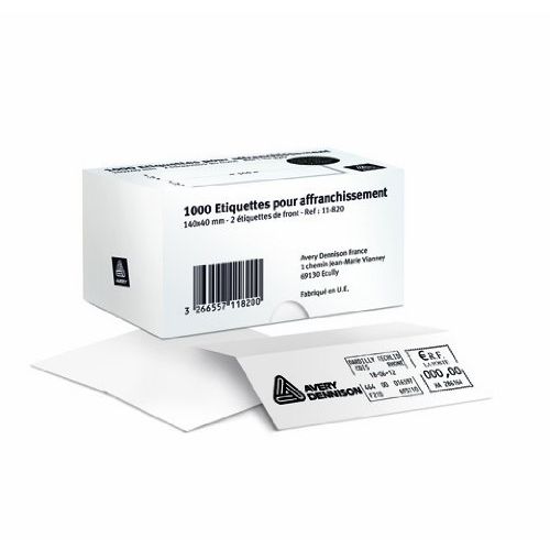 Avery 11-821 - Boite de 1000 étiquettes d’affranchissement autocollantes – 40x140 mm – 1 pose de front