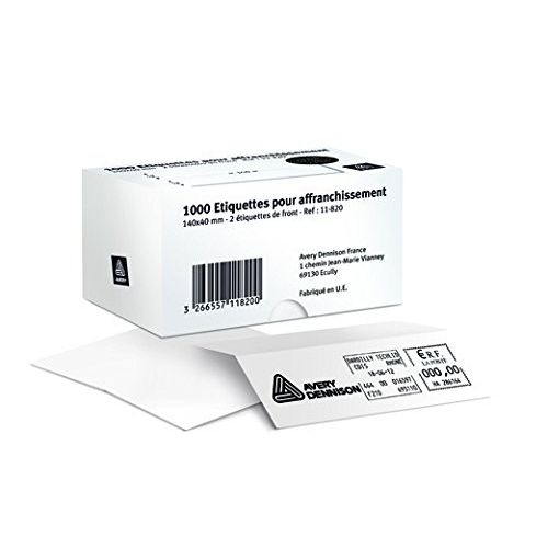 Avery 11-820 - Boite de 1000 étiquettes d’affranchissement autocollantes – format (40x140 mm) – 2 poses de front