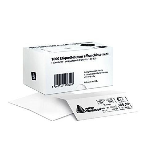 Avery 11-823 - Boite de 1000 étiquettes d’affranchissement autocollantes – format (45x175 mm) – 2 poses de front