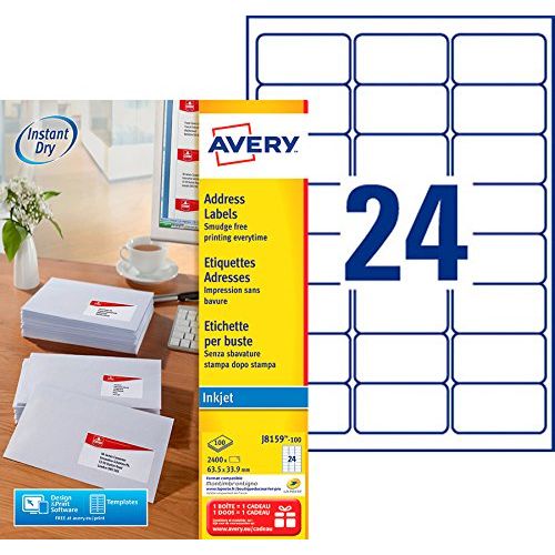 AVERY Zweckform LR7161-100 Lot de 100 étiquettes autocollantes pour enveloppes C6 63,5 x 46,6 mm sur A4 100 % recyclé autocollantes pour enveloppes C6 Blanc naturel imprimables 