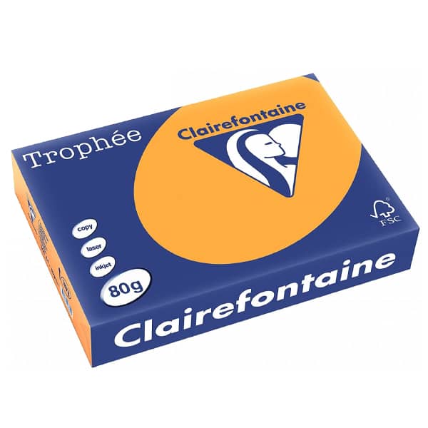 Papier couleur clairefontaine trophée multifonction a4 80g/m2 couleurs  fluorescentes orange fluo paquet 500 feuilles