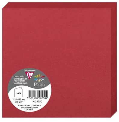 Clairefontaine 2825C – Paquet de 25 cartes doubles Pollen de couleur Rouge Groseille format 135x135 mm 210g