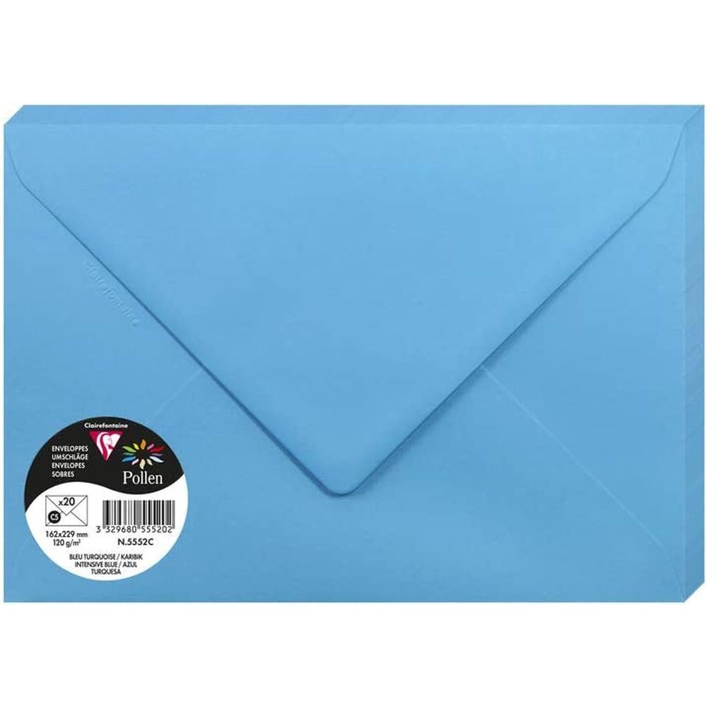 Enveloppe couleur C5 162x229 mm Bleu Turquoise - Paquet de 20