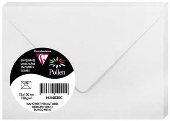 Clairefontaine 54030C – Paquet de 20 enveloppes Pollen de couleur Blanc Irisé format 75x100 mm 120g, patte gommée