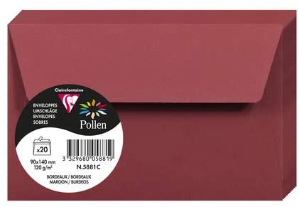 Clairefontaine 5881C – Paquet de 20 enveloppes Pollen de couleur Bordeaux format 90x140 mm 120g, auto-adhésive