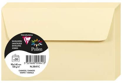 Clairefontaine 5841C – Paquet de 20 enveloppes Pollen de couleur Chamois format 90x140 mm 120g, auto-adhésive