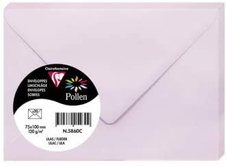 Clairefontaine 5860C – Paquet de 20 enveloppes Pollen de couleur Lilas format 75x100 mm 120g, patte gommée