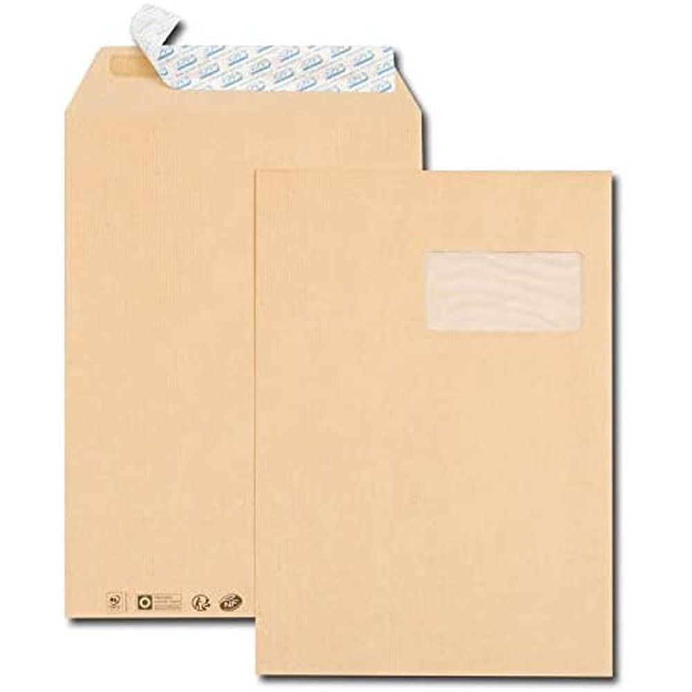 Enveloppes Kraft A4 C4 90g 229x324 avec fenêtre 100x50 avec bande détachable Paquet De 50 