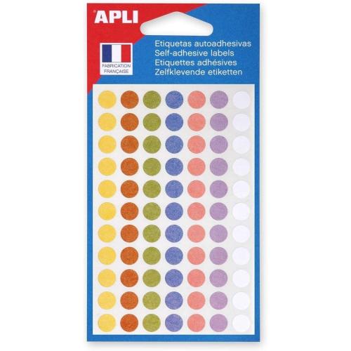 Agipa 102147 – Sachet de 385 gommettes rondes – Diamètre 8mm – Couleurs assorties (bleu, jaune, blanc, rose, vert, violet, marron)