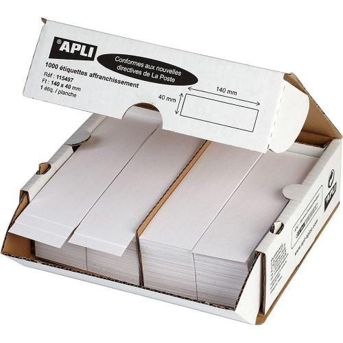 Agipa 115497 Etiquette d'affranchissement, 140 x 40 mm, blanc 1 étiquette par planche, selon la nouvelle norme de la poste contenu: 1.000 étiquettes
