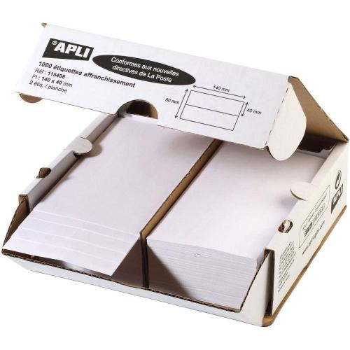 Agipa 115498 Etiquette d'affranchissement, 140 x 40 mm, blanc 2 étiquettes par planche, selon la nouvelle norme de la poste contenu: 1.000 étiquettes