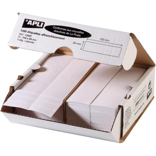Agipa 13567 Etiquette d'affranchissement, 150 x 39 mm, blanc 1 étiquette par planche, selon la nouvelle norme de la poste contenu: 1.000 étiquettes
