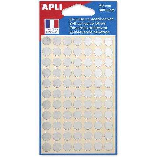 Apli-Agipa 100601 – Sachet de 308 gommettes rondes – Diamètre 8mm – Couleur Argent