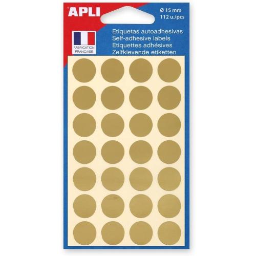 Apli-Agipa 100602 – Sachet de 112 gommettes rondes – Diamètre 15mm – Couleur Or
