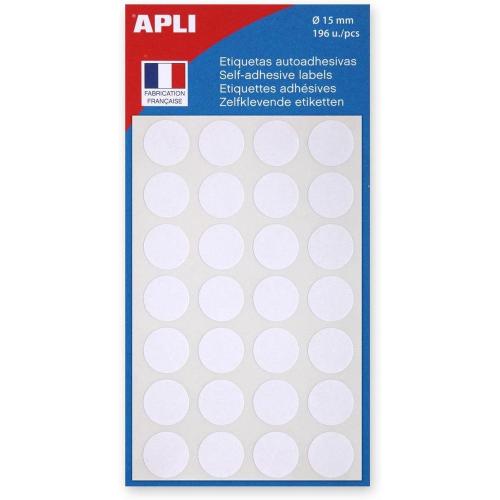 Apli-Agipa 111840 – Sachet de 196 gommettes rondes – Diamètre 15mm – Couleur Blanc