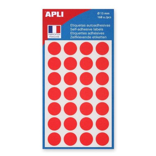 Apli-Agipa 111843 – Sachet de 168 gommettes rondes – Diamètre 15mm – Couleur Rouge