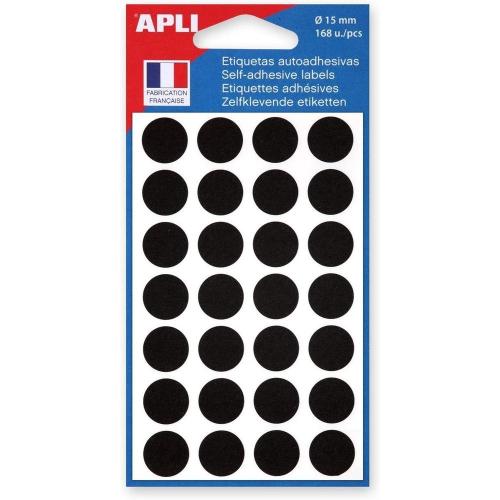 Apli-Agipa 111847 – Sachet de 168 gommettes rondes – Diamètre 15mm – Couleur Noir