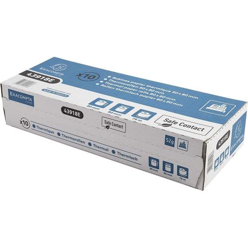 EXACOMPTA 43918E Bobine thermique pour caisse/TPE Safecontact, 80 mm x 76 m, gris-bleu, sans substances chimiques, 100% écologique, résistant à la lumière et à l'humidité, papier de 52 g/m²