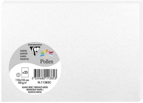 Clairefontaine 11385C – Paquet de 25 cartes Pollen de couleur Blanc Irisé format C6 110x155 mm 210g