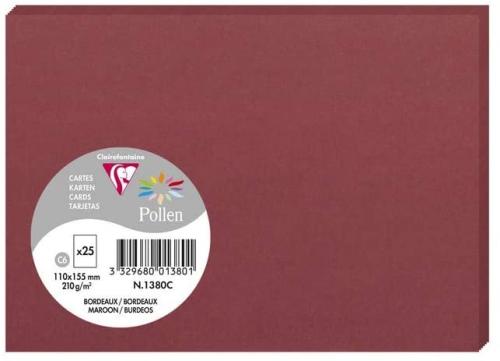 Clairefontaine 1380C – Paquet de 25 cartes Pollen de couleur Bordeaux format C6 110x155 mm 210g