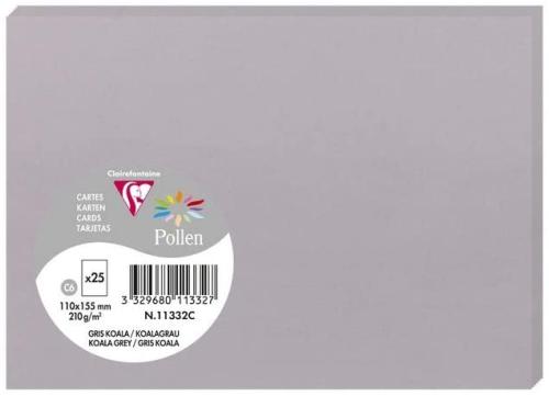 Clairefontaine 11332C – Paquet de 25 cartes Pollen de couleur Gris Koala format C6 110x155 mm 210g