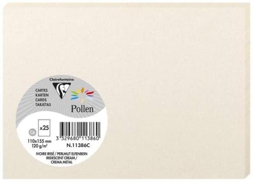 Clairefontaine 11386C – Paquet de 25 cartes Pollen de couleur Ivoire Irisé format C6 110x155 mm 210g