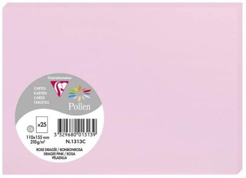 Clairefontaine 1313C – Paquet de 25 cartes Pollen de couleur Rose Dragée format C6 110x155 mm 210g