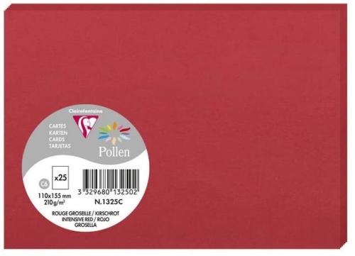 Clairefontaine 1325C – Paquet de 25 cartes Pollen de couleur Rouge Groseille format C6 110x155 mm 210g