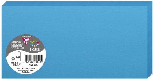 Clairefontaine 2522C – Paquet de 25 cartes doubles Pollen de couleur Bleu Turquoise format 106x213 mm 210g