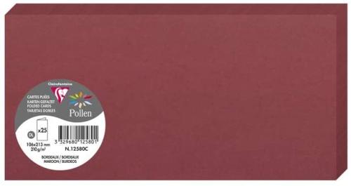 Clairefontaine 12580C – Paquet de 25 cartes doubles Pollen de couleur Bordeaux format 106x213 mm 210g
