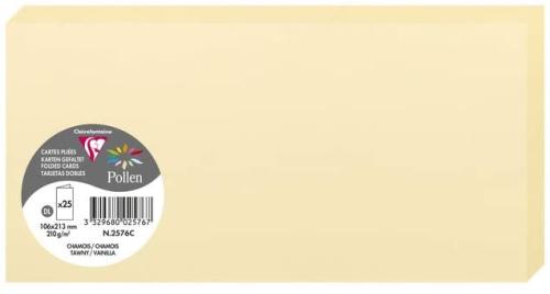 Clairefontaine 2576C – Paquet de 25 cartes doubles Pollen de couleur Chamois format 106x213 mm 210g