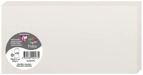 Clairefontaine 2577C – Paquet de 25 cartes doubles Pollen de couleur Gris Perle format 106x213 mm 210g