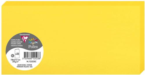 Clairefontaine 12523C – Paquet de 25 cartes doubles Pollen de couleur Jaune Soleil format 106x213 mm 210g