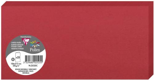 Clairefontaine 2525C – Paquet de 25 cartes doubles Pollen de couleur Rouge Groseille format 106x213 mm 210g