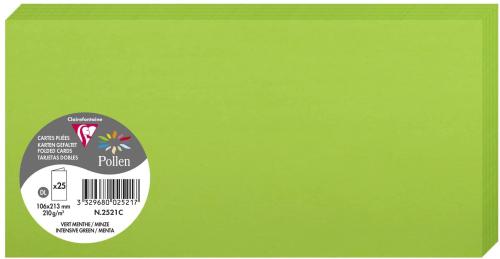 Clairefontaine 2521C – Paquet de 25 cartes doubles Pollen de couleur Vert Menthe format 106x213 mm 210g