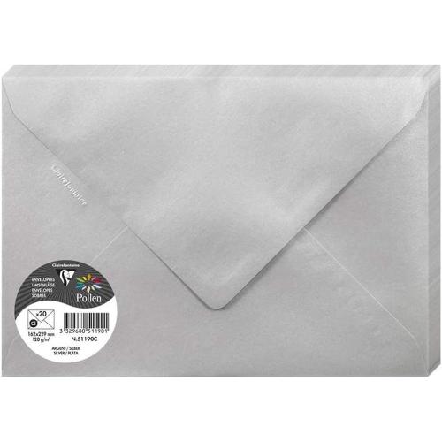 Clairefontaine 51190C – Paquet de 20 enveloppes Pollen de couleur Argent format C5 162x229 mm 120g