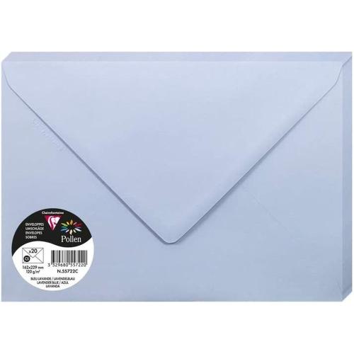 Clairefontaine 55722C – Paquet de 20 enveloppes Pollen de couleur Bleu Lavande format C5 162x229 mm 120g