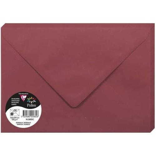 Clairefontaine 5882C – Paquet de 20 enveloppes Pollen de couleur Bordeaux format C5 162x229 mm 120g