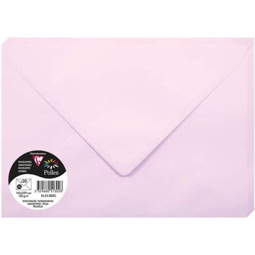 Clairefontaine 51302C – Paquet de 20 enveloppes Pollen de couleur Rose Dragée format C5 162x229 mm 120g