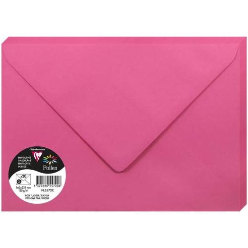 Clairefontaine 5572C – Paquet de 20 enveloppes Pollen de couleur Rose Fuchsia format C5 162x229 mm 120g