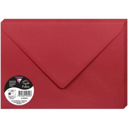 Clairefontaine 5582C – Paquet de 20 enveloppes Pollen de couleur Rouge Groseille format C5 162x229 mm 120g