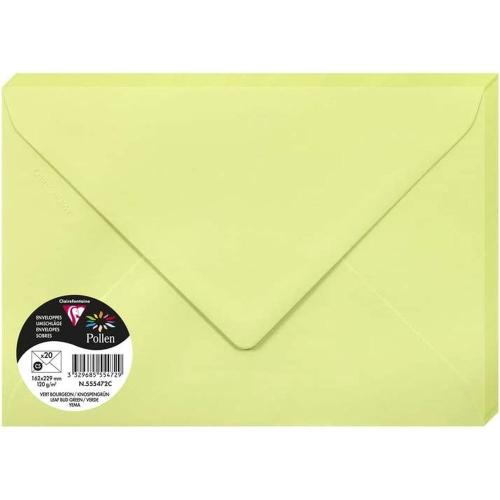 Clairefontaine 555472C – Paquet de 20 enveloppes Pollen de couleur Vert Bourgeon format C5 162x229 mm 120g