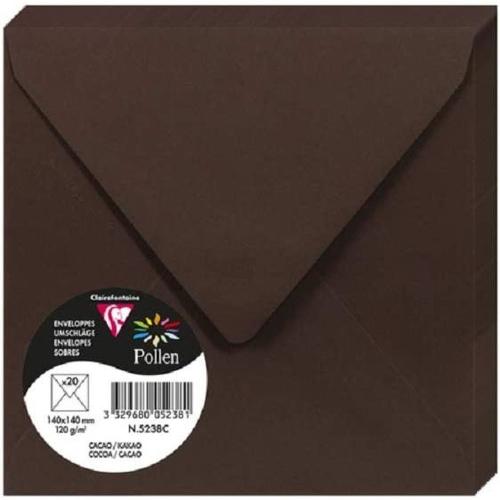 Clairefontaine 5238C – Paquet de 20 enveloppes Pollen de couleur Cacao format Carrée 140x140 mm 120g, patte gommée
