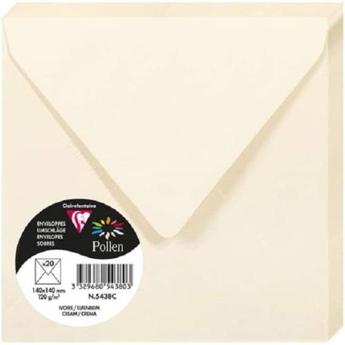 Clairefontaine 5438C – Paquet de 20 enveloppes Pollen de couleur Ivoire format Carrée 140x140 mm 120g, patte gommée