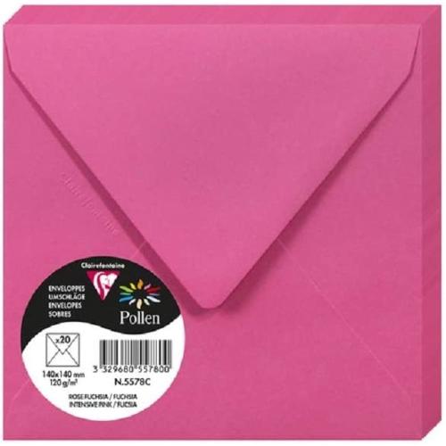 Clairefontaine 5578C – Paquet de 20 enveloppes Pollen de couleur Rose Fuchsia format Carrée 140x140 mm 120g, patte gommée
