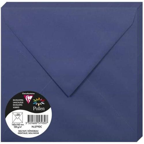 Clairefontaine 5793C – Paquet de 20 enveloppes Pollen de couleur Bleu Royal format Carrée 165x165 mm 120g, patte gommée