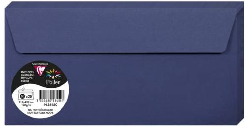 Clairefontaine 5645C – Paquet de 20 enveloppes Pollen de couleur Bleu Nuit format DL 110x220 mm 120g, auto-adhésive
