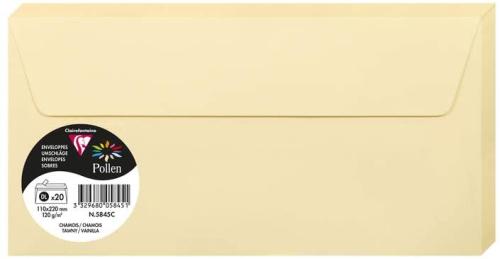 Clairefontaine 5845C – Paquet de 20 enveloppes Pollen de couleur Chamois format DL 110x220 mm 120g, auto-adhésive