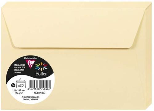 Clairefontaine 5846C – Paquet de 20 enveloppes Pollen de couleur Chamois format C6 114x162 mm 120g, auto-adhésive