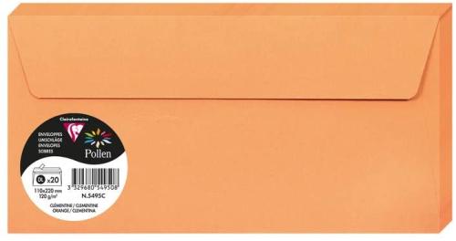 Clairefontaine 5495C – Paquet de 20 enveloppes Pollen de couleur Clémentine format DL 110x220 mm 120g, auto-adhésive